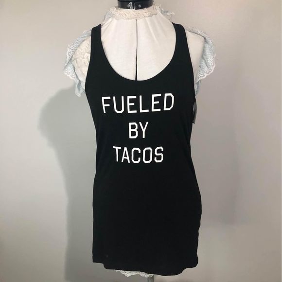 Body Rag Tops - NWT Large Body Rags Womens Sleeveless Black Tank Top (Fueled By Tacos) C5436